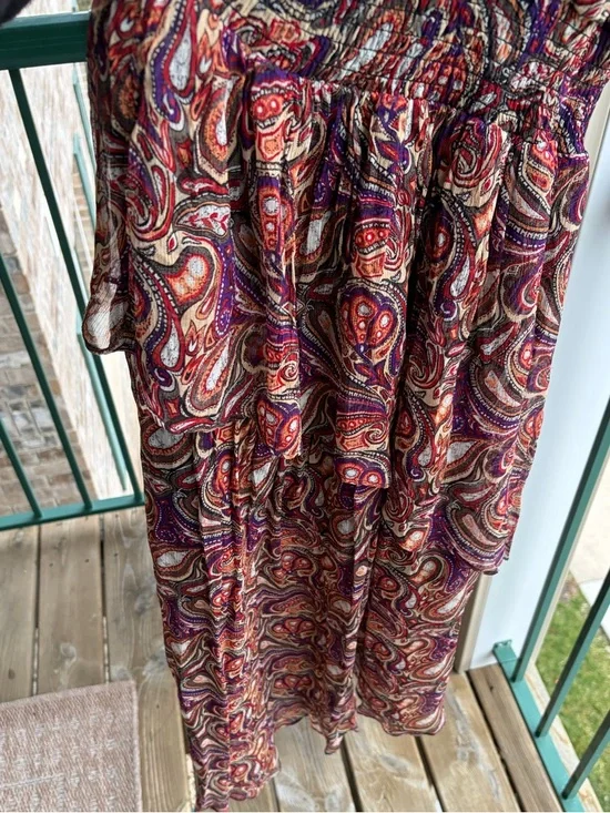 🆕 Gilner Farrar Paisley Maxi Dress Boho Long Sleeve Smocked Waist Flowy Size S - Picture 9 of 13